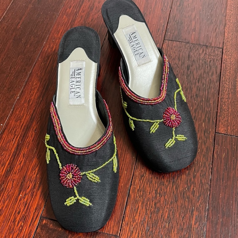 Y2K American Eagle Mules - Beaded Silk Never Worn with tags